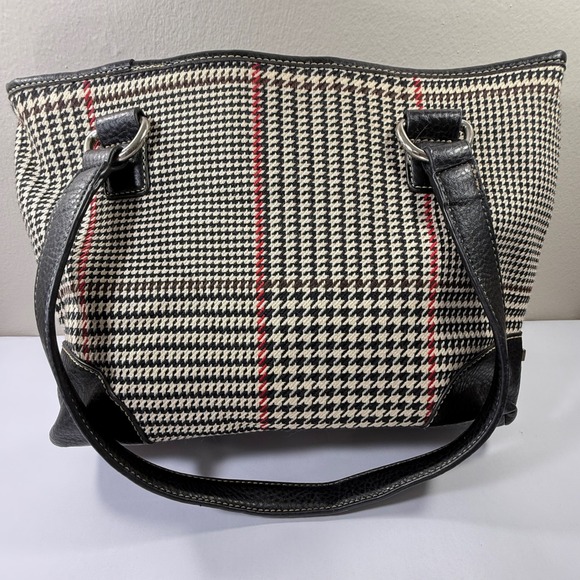 Chaps Leather Purse Black White Houndstooth Red Stripe - Picture 2 of 13
